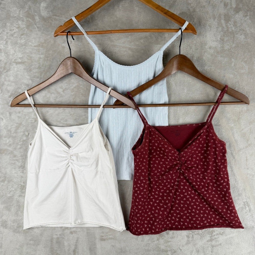 Brandy Melville Women Bundle 3 Camisoles Floral Pointelle Ruched Tanks OS